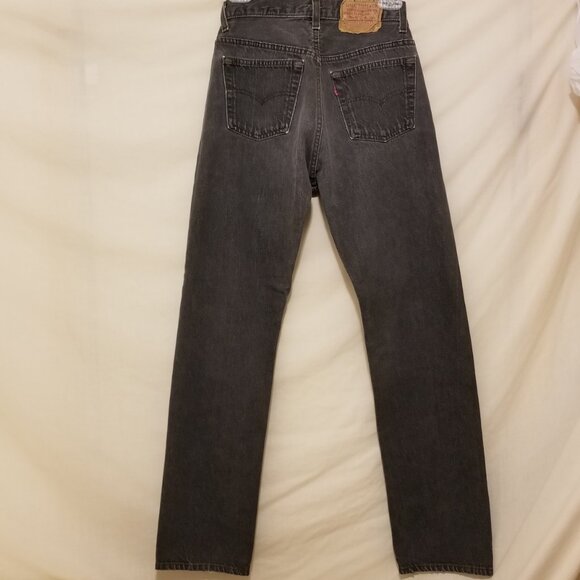 90’s Levi’s 501 Black Denim Straight Leg Jeans - Naturally Distressed 28x32 - Picture 10 of 11